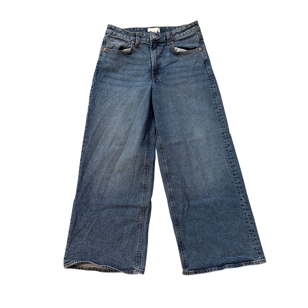 H&M Womens High Waist Wide Leg Cropped Jeans Medium Wash Blue‎ Petite Friendly 6